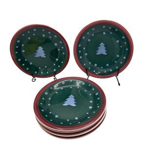 Tre CI Plates Set 5 Tree Salad Lunch 7.75” Italian Winter Christmas Snow Green